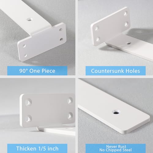 WEKIS Shelf Brackets, Heavy Duty Floating Shelf Brackets 10-Inch Long, 6-Pack Brackets for Shelves, Matte White L Hidden Metal Wall Shelf Support Shelving Brackets, 1/5-Inch Thick 160 lb. Load Capacity - Image 3