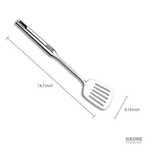 GXONE Stainless Steel Slotted Spatula,Cooking Utensil For Kitchen Use With Hollow Handle,Silver/14.9Inch - Image 2