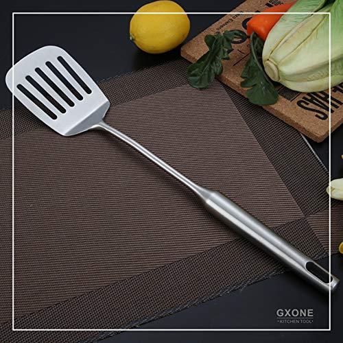 GXONE Stainless Steel Slotted Spatula,Cooking Utensil For Kitchen Use With Hollow Handle,Silver/14.9Inch - Image 5