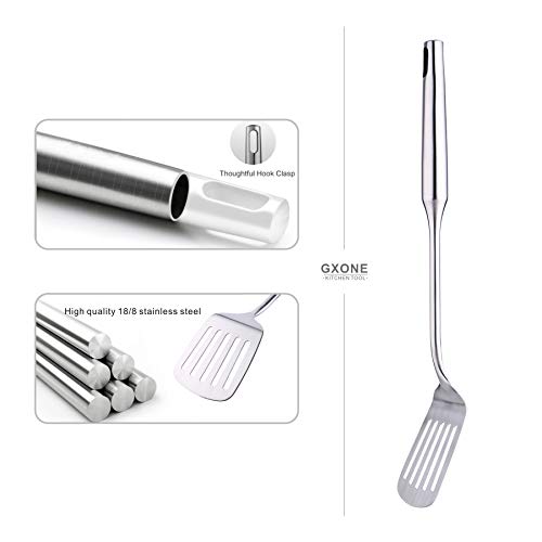 GXONE Stainless Steel Slotted Spatula,Cooking Utensil For Kitchen Use With Hollow Handle,Silver/14.9Inch - Image 3