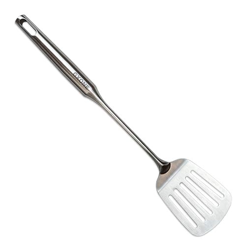 GXONE Stainless Steel Slotted Spatula,Cooking Utensil For Kitchen Use With Hollow Handle,Silver/14.9Inch - Image 1
