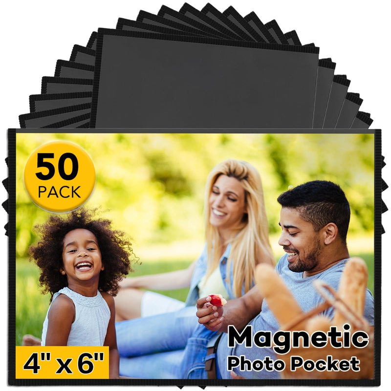 YixangDD YixangDD 50 Pack Magnetic Picture Frame 4 x 6 Inches Fridge Magnetic Photo Frames Magnetic Photo Frames for Refrigerator Home School Office Black