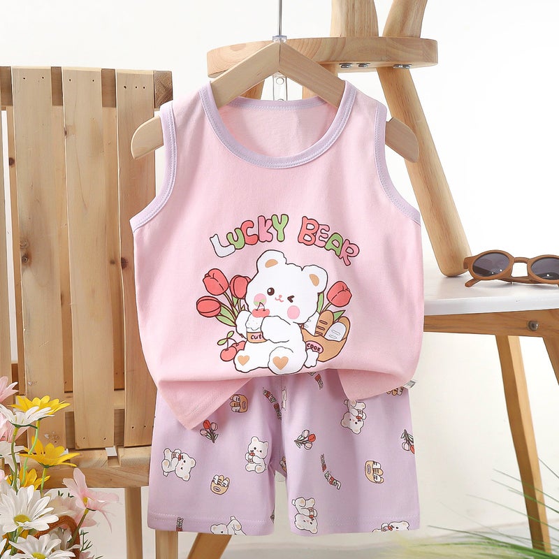 Kids Cotton Vest Set Summer 2024 E32-Dessert Bear 