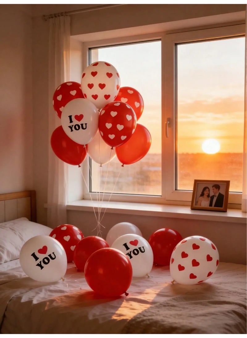 زينه يوم الحب مجموعه من 20 بالون باللون الاحمر والابيض بالونات زينه لاتكس  بتصاميم قلوب وعبارات حب لتزيين يوم الحب و احتفالات الذكرى السنوية والمناسبات الرومانسيه - Image 3