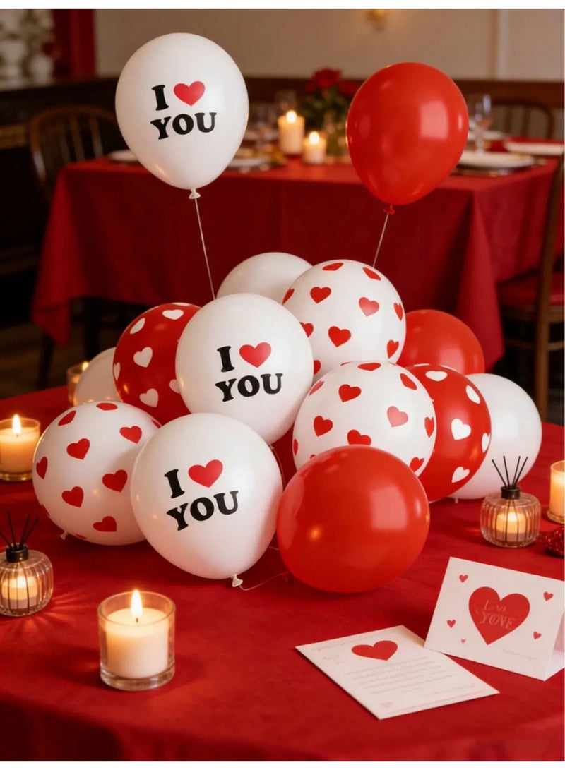 زينه يوم الحب مجموعه من 20 بالون باللون الاحمر والابيض بالونات زينه لاتكس  بتصاميم قلوب وعبارات حب لتزيين يوم الحب و احتفالات الذكرى السنوية والمناسبات الرومانسيه - Image 2