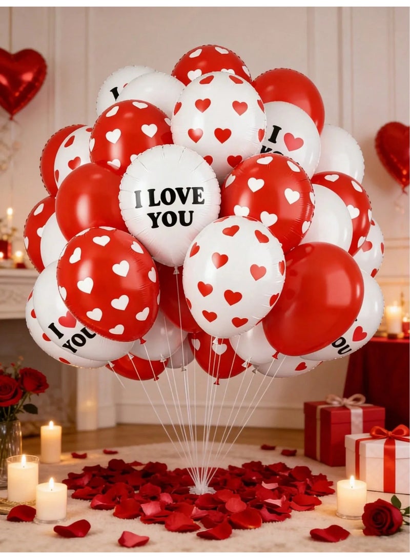 زينه يوم الحب مجموعه من 20 بالون باللون الاحمر والابيض بالونات زينه لاتكس  بتصاميم قلوب وعبارات حب لتزيين يوم الحب و احتفالات الذكرى السنوية والمناسبات الرومانسيه - Image 5