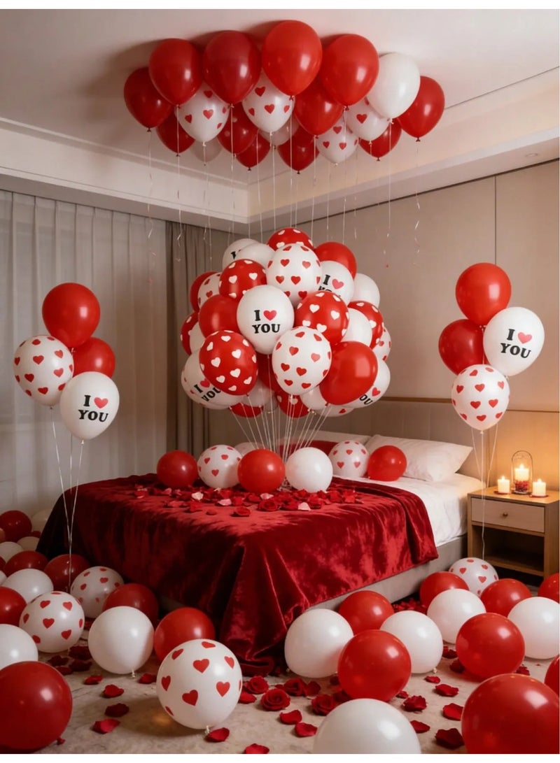 زينه يوم الحب مجموعه من 20 بالون باللون الاحمر والابيض بالونات زينه لاتكس  بتصاميم قلوب وعبارات حب لتزيين يوم الحب و احتفالات الذكرى السنوية والمناسبات الرومانسيه - Image 4