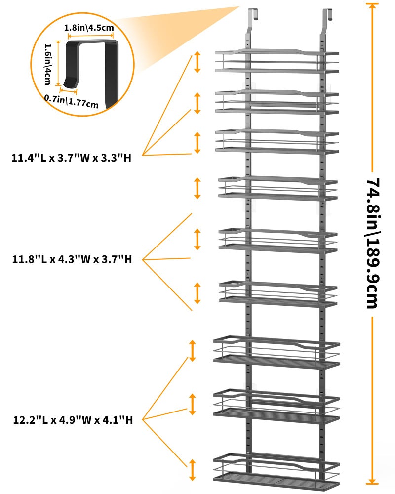 Moforoco 12.2"(W) Narrow 9-Tier Over The Door Pantry Organizer, Pantry Organization and Storage, Black Hanging Basket Wall Spice Rack Seasoning Shelves, Home & Kitchen - Image 2