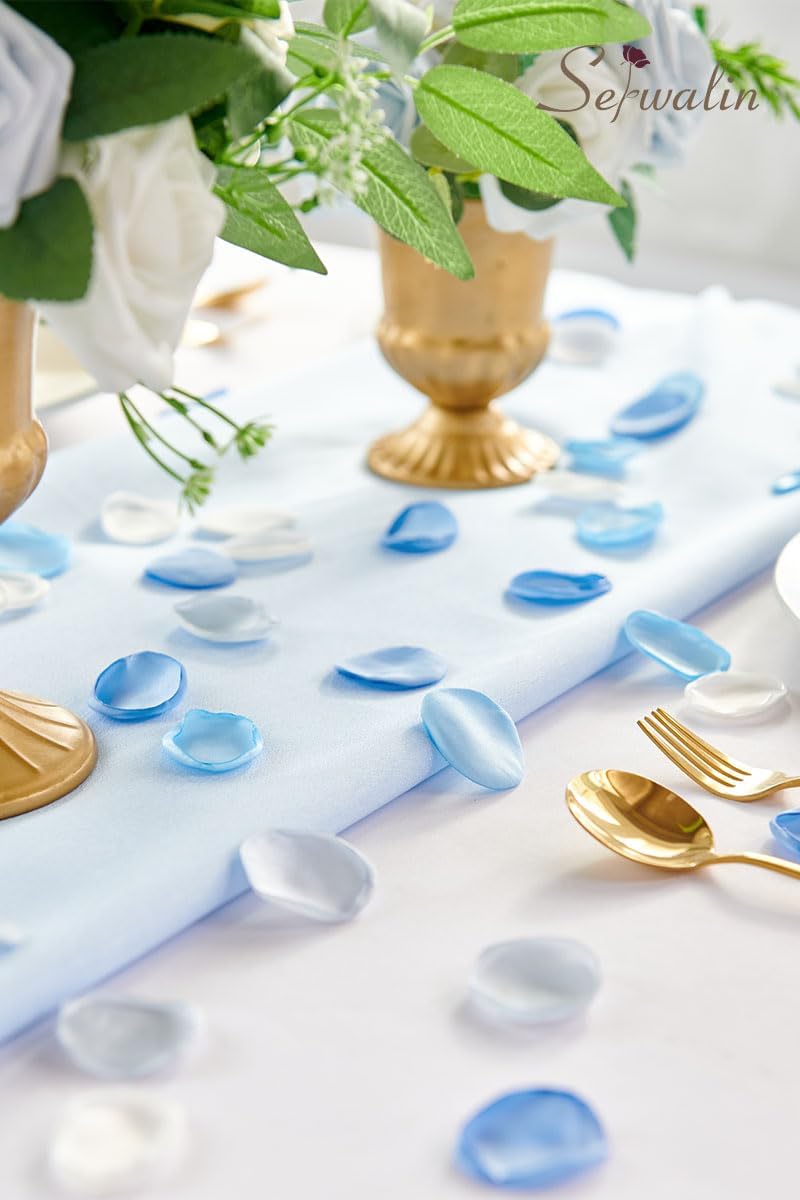 Serwalin 300Pcs Silk Rose Petals Flower Petals for Christmas Weddings Proposal Blue and White Petals Flower Girl Petals Aisle Flower Girl Basket Runner Bridal Shower Table Decor (3 Color Mixes) - Image 2