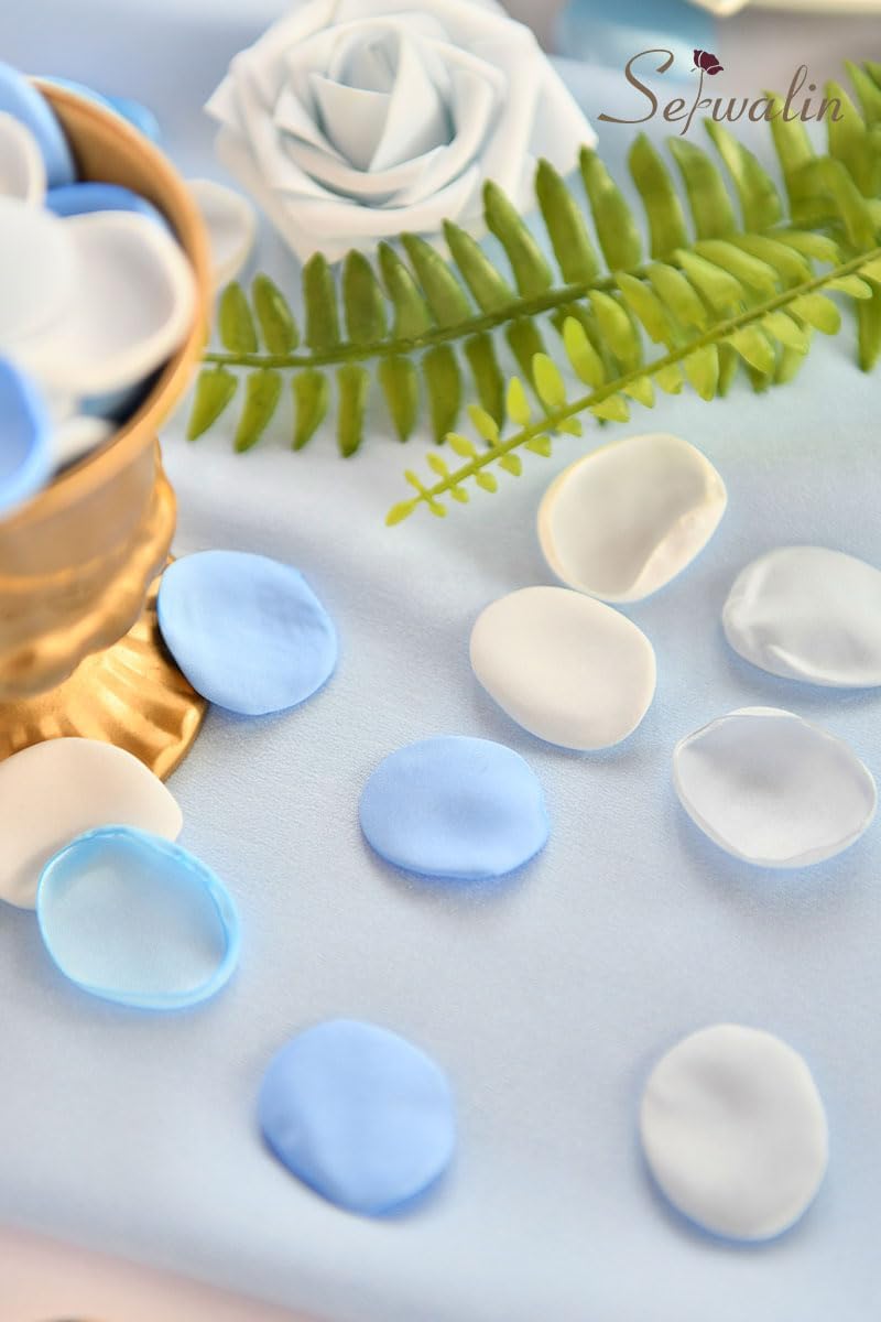 Serwalin 300Pcs Silk Rose Petals Flower Petals for Christmas Weddings Proposal Blue and White Petals Flower Girl Petals Aisle Flower Girl Basket Runner Bridal Shower Table Decor (3 Color Mixes) - Image 5