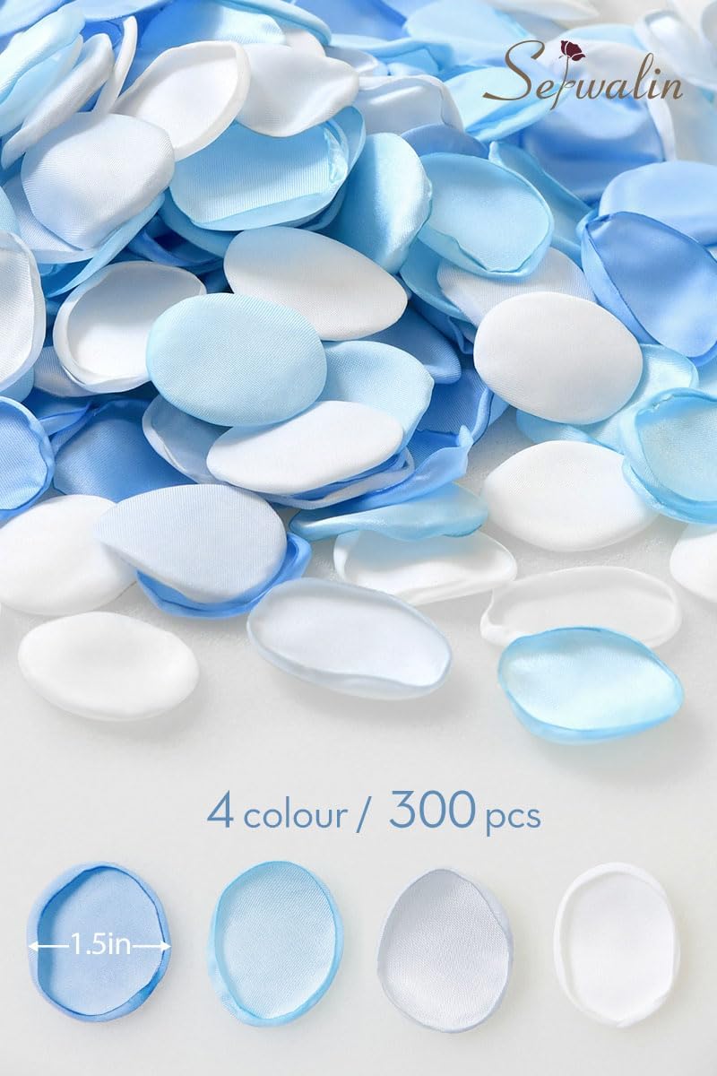 Serwalin 300Pcs Silk Rose Petals Flower Petals for Christmas Weddings Proposal Blue and White Petals Flower Girl Petals Aisle Flower Girl Basket Runner Bridal Shower Table Decor (3 Color Mixes) - Image 4