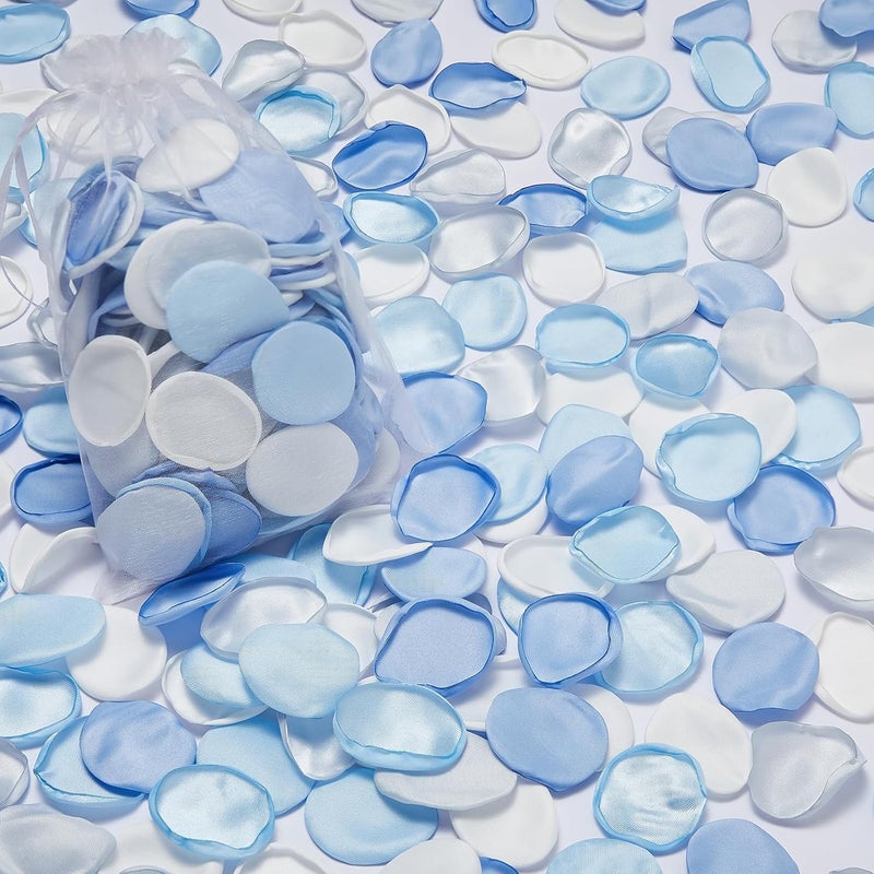 Serwalin 300Pcs Silk Rose Petals Flower Petals for Christmas Weddings Proposal Blue and White Petals Flower Girl Petals Aisle Flower Girl Basket Runner Bridal Shower Table Decor (3 Color Mixes) - Image 1