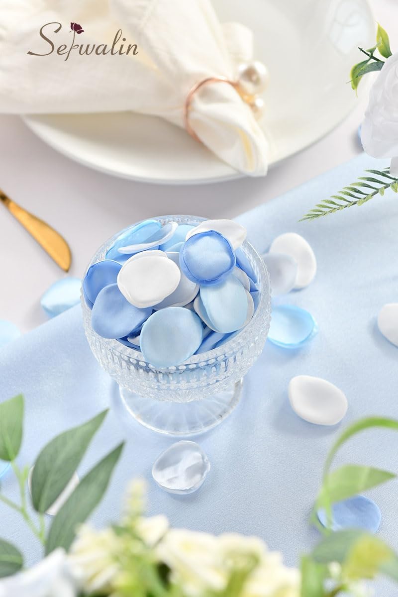 Serwalin 300Pcs Silk Rose Petals Flower Petals for Christmas Weddings Proposal Blue and White Petals Flower Girl Petals Aisle Flower Girl Basket Runner Bridal Shower Table Decor (3 Color Mixes) - Image 3