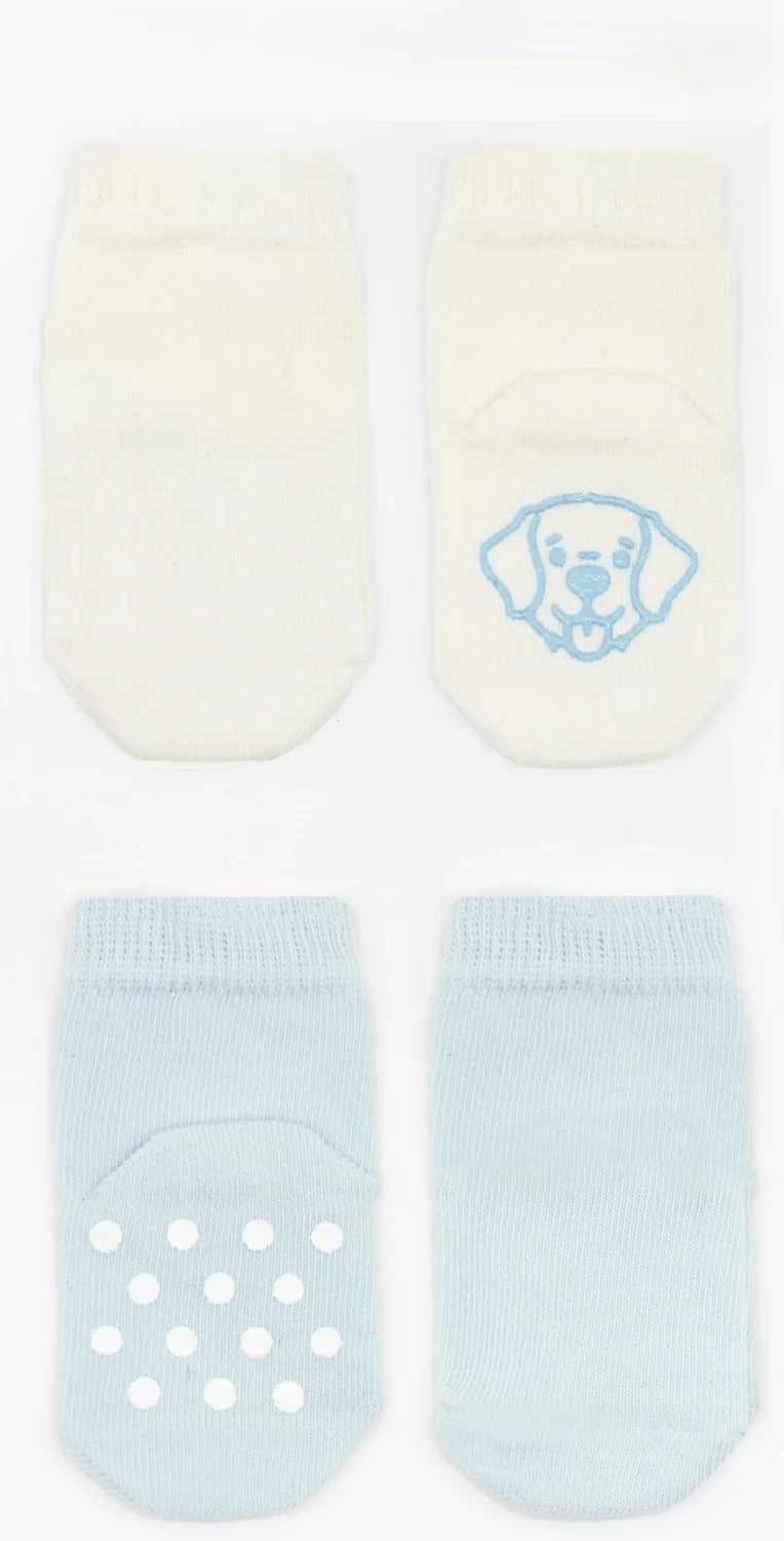 Katamino Bistyle Organic 2-Piece Combed Cotton Figured Non-Slip Socks BS2001 Blue Ecru Blue Ecru