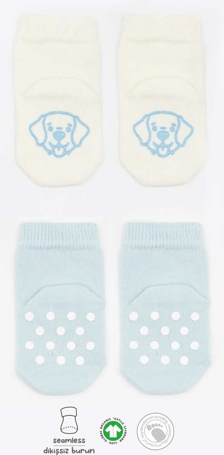 Katamino Bistyle Organic 2-Piece Combed Cotton Figured Non-Slip Socks BS2001 Blue Ecru Blue Ecru
