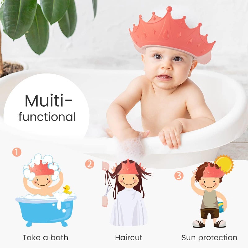 FUNUPUP Baby Shower Cap for Kids, Adjustable Toddler Hair Washing Shield Bathing Cap Baby Shower Visor Shampoo Cap (Crown, Pink) - Image 5