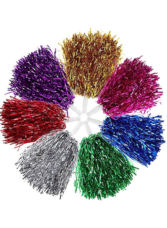 Goldedge Metallic Foil Plastic Cheerleading Pom Poms with Baton Handle for Stage Performance 2-Pieces Set, Green  - Image 2