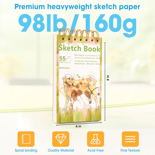 Qlmhudaim Travel Sketchbook | 4x6 Small Sketchbook with Tear Line, 55 Sheets 98lb/160g | for Watercolor & Quick Sketching | Sketch Book for Kids, Adults & Artists - Image 2