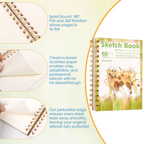 Qlmhudaim Travel Sketchbook | 4x6 Small Sketchbook with Tear Line, 55 Sheets 98lb/160g | for Watercolor & Quick Sketching | Sketch Book for Kids, Adults & Artists - Image 4