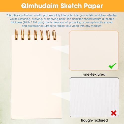 Qlmhudaim Travel Sketchbook | 4x6 Small Sketchbook with Tear Line, 55 Sheets 98lb/160g | for Watercolor & Quick Sketching | Sketch Book for Kids, Adults & Artists - Image 3