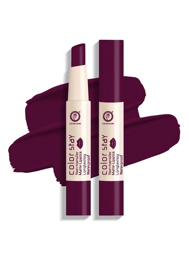 COLORS QUEEN أحمر شفاه Color Stay Matte؛ أحمر شفاه فائق اللمعان يدوم طويلاً؛ أحمر شفاه مرطب خفيف الوزن غير لامع مقاوم للتحويل بلمسة واحدة للنساء (نبيذ 3 جرام) - Image 1
