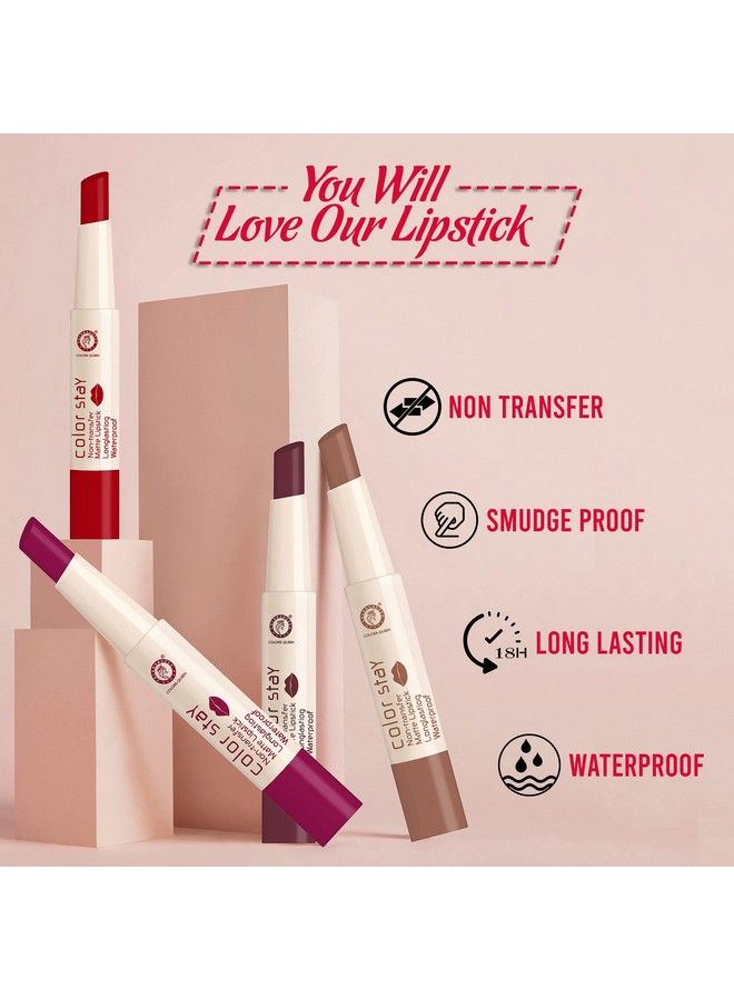 COLORS QUEEN أحمر شفاه Color Stay Matte؛ أحمر شفاه فائق اللمعان يدوم طويلاً؛ أحمر شفاه مرطب خفيف الوزن غير لامع مقاوم للتحويل بلمسة واحدة للنساء (نبيذ 3 جرام) - Image 5