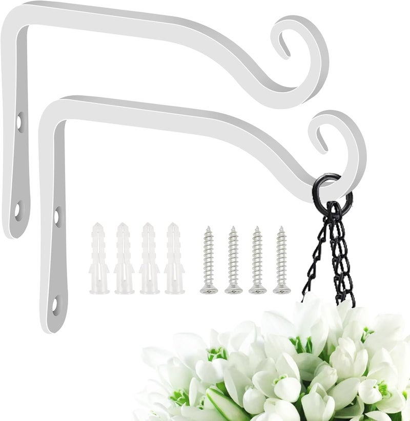 FEED GARDEN Hand-Forged Hanging Plant Bracket Iron Wall Hook for Hanging Plant,Bird Feeders, Wind Chimes, Flower Baskets, Lanterns, Yoga Mat, Indoor/Outdoor Use 6 Inch 2 Pack, White - Image 1