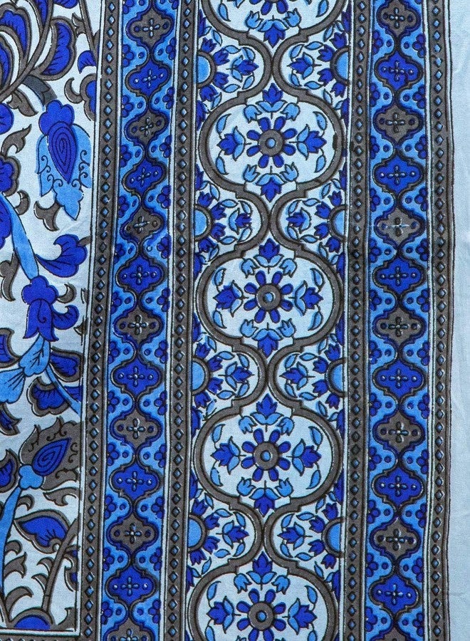 India Arts Indian Bedspread ? Cotton Sunflower Print,Blue-Gray,70" x 106" - Image 3