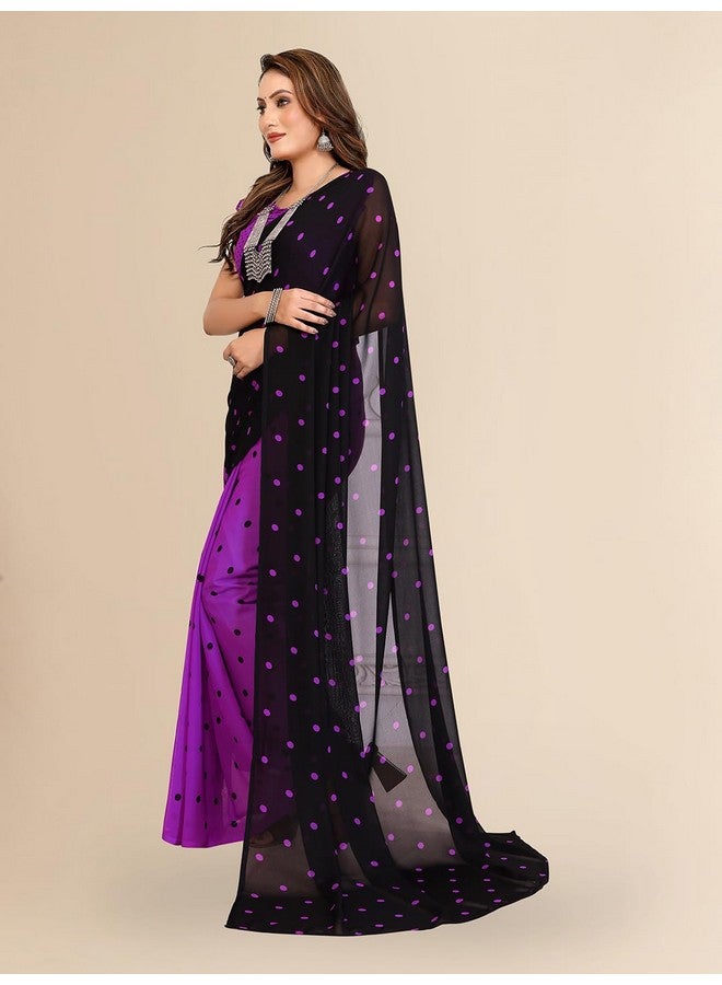 Anand ANAND SAREES Women's Regular Fit Bollywood polka Print Georgette Saree with Matching Blouse Piece | Fancy Saree for Weddings, Parties, Casual Outings, Festivals (Purple, Black)(BW_MD_RS_1262_4)  - Image 3