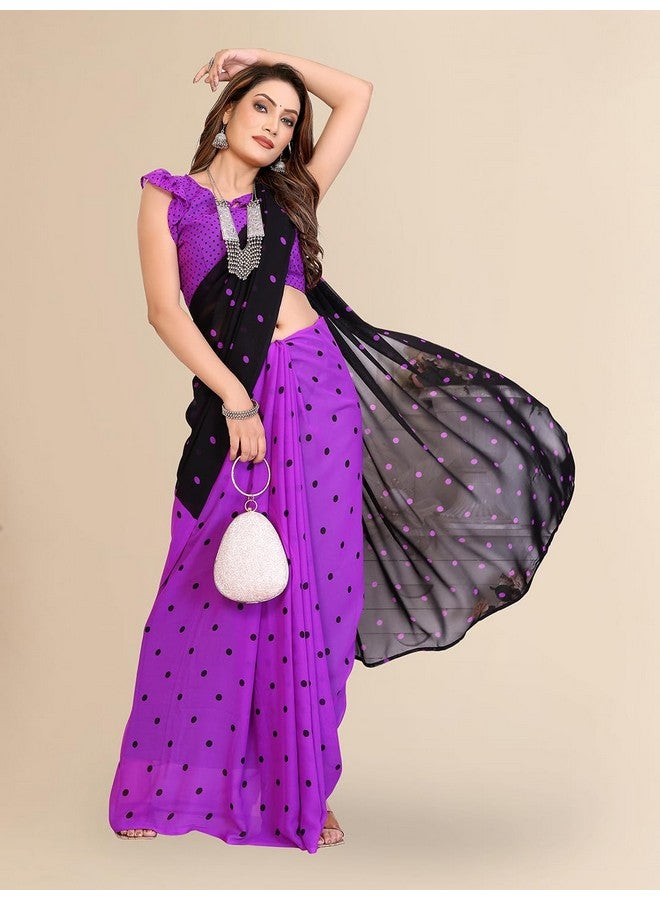 Anand ANAND SAREES Women's Regular Fit Bollywood polka Print Georgette Saree with Matching Blouse Piece | Fancy Saree for Weddings, Parties, Casual Outings, Festivals (Purple, Black)(BW_MD_RS_1262_4)  - Image 5