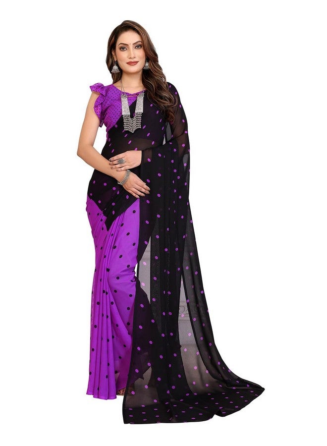 Anand ANAND SAREES Women's Regular Fit Bollywood polka Print Georgette Saree with Matching Blouse Piece | Fancy Saree for Weddings, Parties, Casual Outings, Festivals (Purple, Black)(BW_MD_RS_1262_4)  - Image 1
