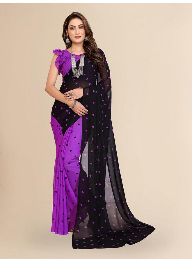 Anand ANAND SAREES Women's Regular Fit Bollywood polka Print Georgette Saree with Matching Blouse Piece | Fancy Saree for Weddings, Parties, Casual Outings, Festivals (Purple, Black)(BW_MD_RS_1262_4)  - Image 2