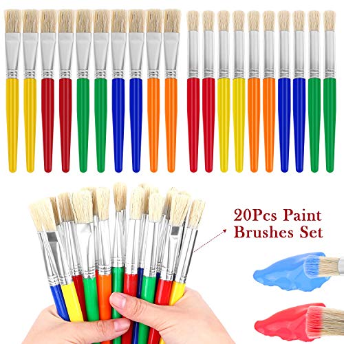 anezus 20 Pcs Large Chubby Paint Brushes Round and Flat Preschool Brushes for Washable Paint Acrylic Paint - Image 2