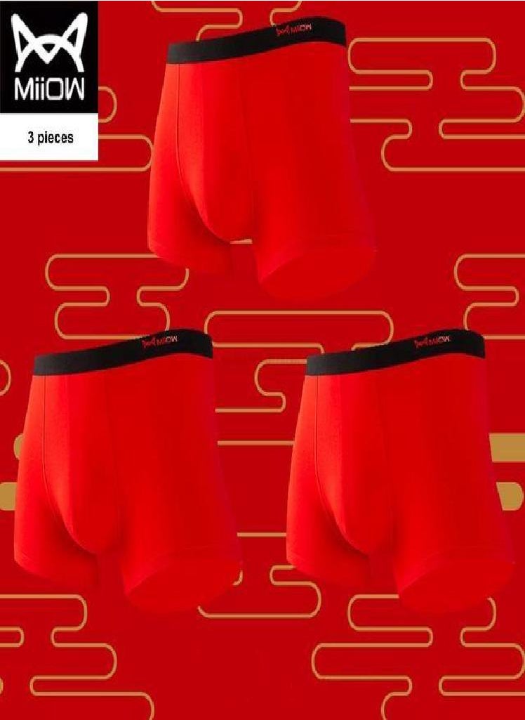 MIIOW - 3pcs Natal Year Red Men Underwear Cotton Boxer Shorts AAA Graphene Antibacterial Men's Panties Plus Size Male Underpants - Image 1