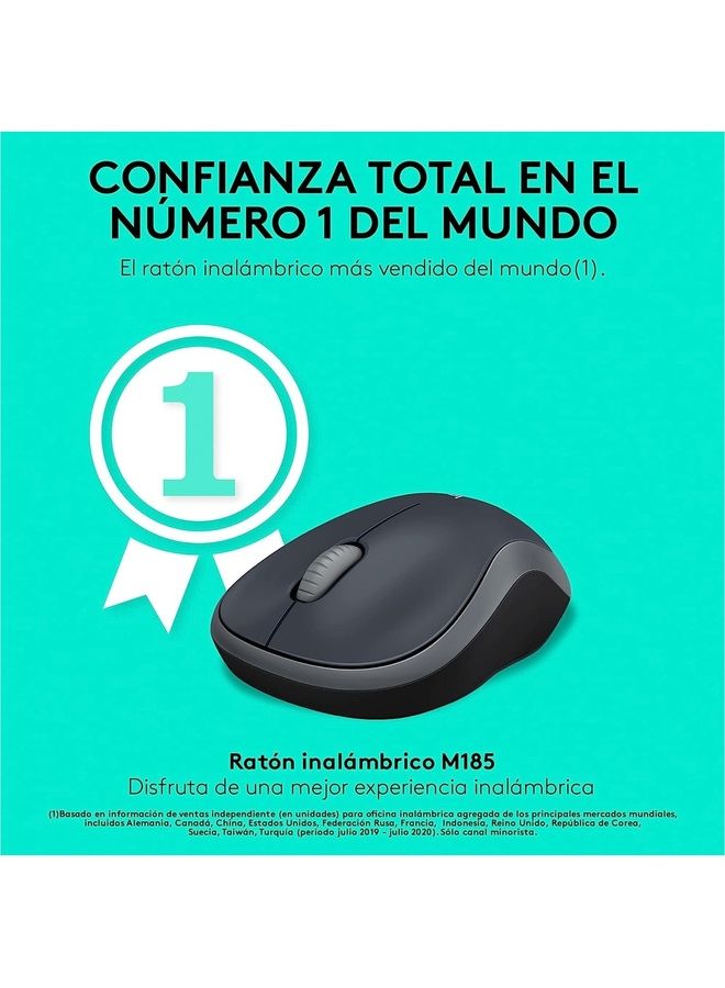 Logitech M185 Wireless Mouse, 2.4GHz with USB Mini Receiver, 12-Month Battery Life, 1000 DPI Optical Tracking, Ambidextrous, Compatible with PC, Mac, Laptop - Grey Grey - Image 4