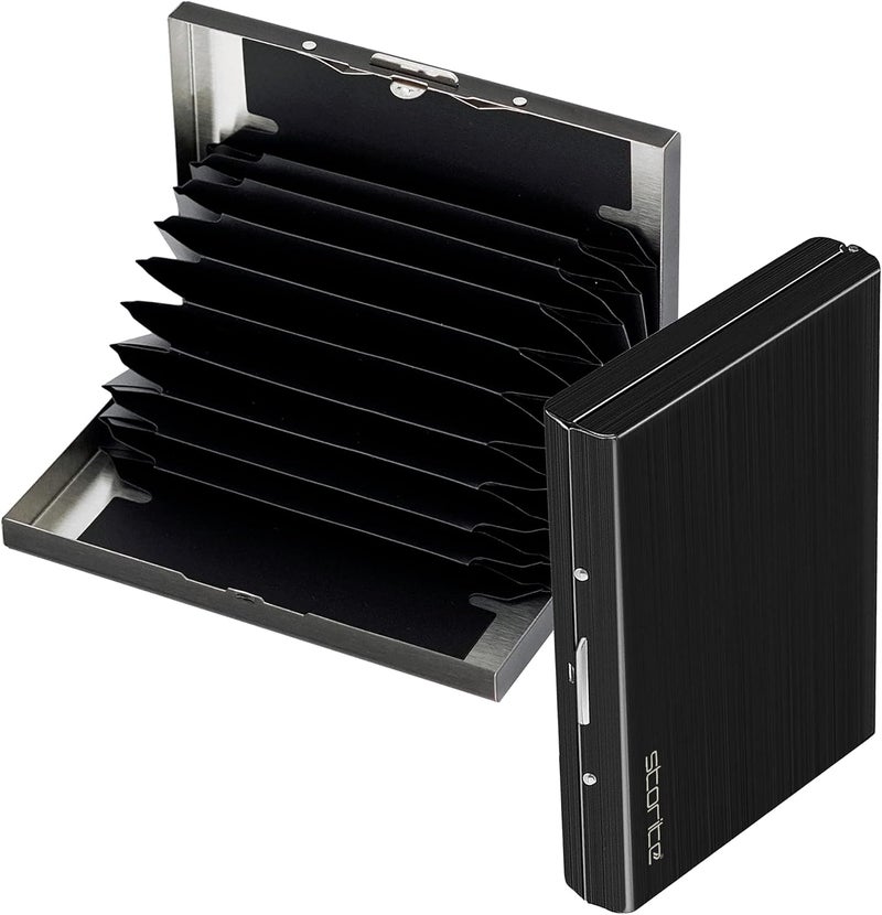 DAHSHA 10-Slot RFID Blocking Metal Credit/Debit Card Holder Wallet for Men & Women | Slim Stainless Steel ATM Card Organizer – Black & Silver (1 Pack, 10 x 7 x 1.5 cm) - Image 1