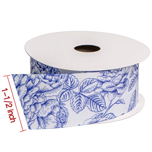 SIMISI RIBBON Cotton Ribbon 1-1/2 inch (38 mm) x 10 Yards. Decorative for DIY Crafts and Gift Wrapping - Special Flower Pattern(Flower 02) - Image 2