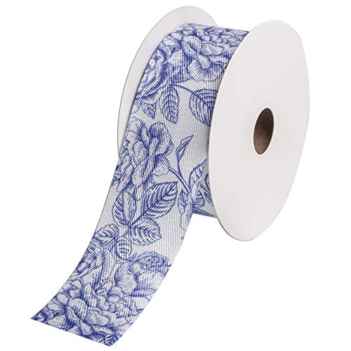 SIMISI RIBBON Cotton Ribbon 1-1/2 inch (38 mm) x 10 Yards. Decorative for DIY Crafts and Gift Wrapping - Special Flower Pattern(Flower 02) - Image 1