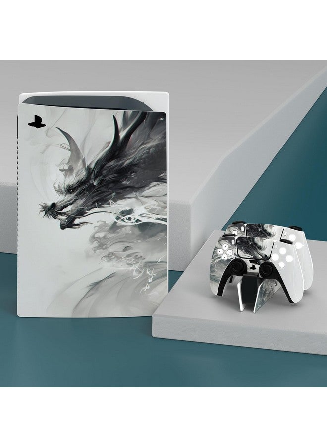 playvital Full Set Skin Decal For Ps5 Console Disc Edition, Vinyl Sticker Decal Cover For Ps5 Controller & Charging Station & Headset & Media Remote Ink Spirit Dragon - Image 2