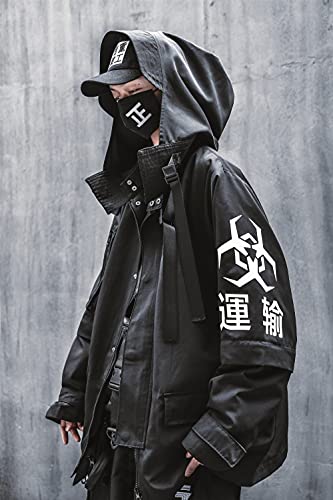 Niepce Inc Japanese Streetwear Zip Up Windbreaker Jacket for Men (Black2, XL) - Image 5