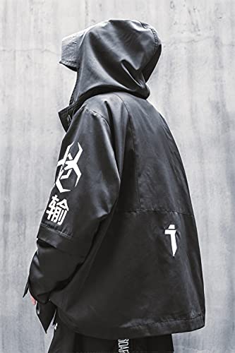 Niepce Inc Japanese Streetwear Zip Up Windbreaker Jacket for Men (Black2, XL) - Image 3