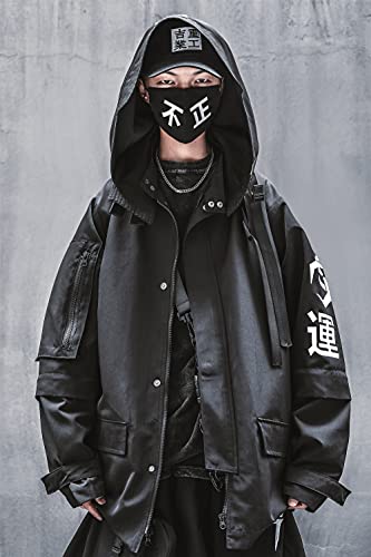 Niepce Inc Japanese Streetwear Zip Up Windbreaker Jacket for Men (Black2, XL) - Image 2
