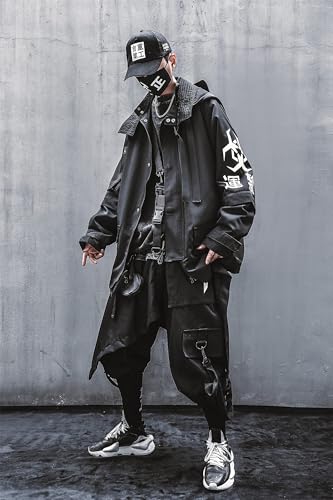 Niepce Inc Japanese Streetwear Zip Up Windbreaker Jacket for Men (Black2, XL) - Image 4