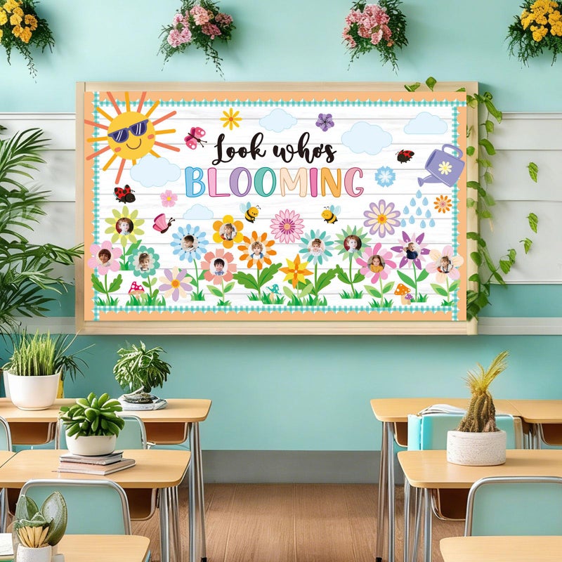 Polaxium Spring Bulletin Board Decorations Set Classroom Decoration Look Whoâ€™s Blooming Spring Bloom Flower Growth Mindset Photo Posting Craft Cutout for School Offices Classroom Back to School Party Supplies - Image 3