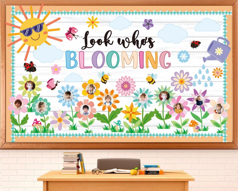Polaxium Spring Bulletin Board Decorations Set Classroom Decoration Look Whoâ€™s Blooming Spring Bloom Flower Growth Mindset Photo Posting Craft Cutout for School Offices Classroom Back to School Party Supplies - Image 1