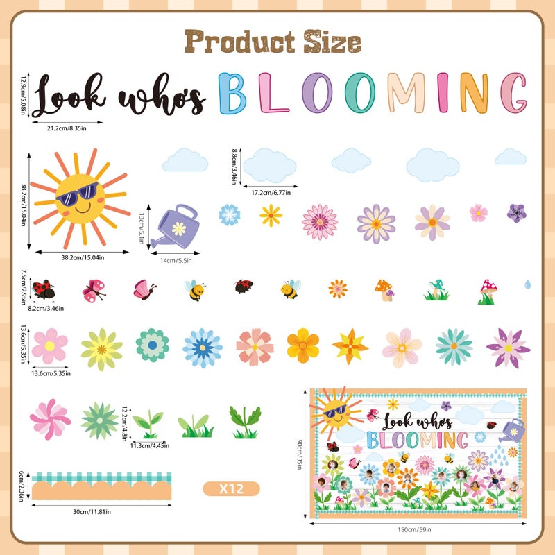 Polaxium Spring Bulletin Board Decorations Set Classroom Decoration Look Whoâ€™s Blooming Spring Bloom Flower Growth Mindset Photo Posting Craft Cutout for School Offices Classroom Back to School Party Supplies - Image 2
