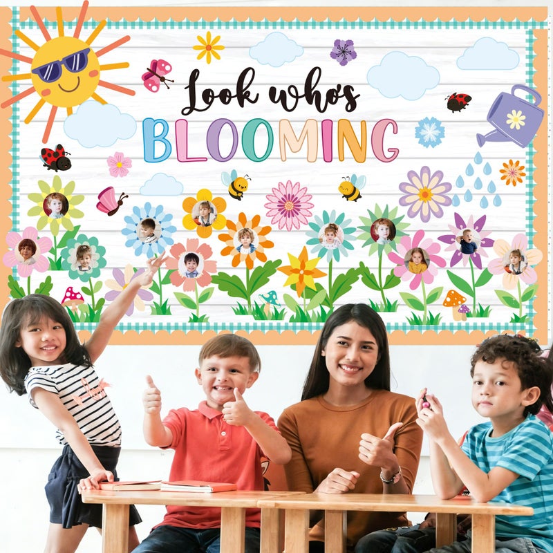 Polaxium Spring Bulletin Board Decorations Set Classroom Decoration Look Whoâ€™s Blooming Spring Bloom Flower Growth Mindset Photo Posting Craft Cutout for School Offices Classroom Back to School Party Supplies - Image 5