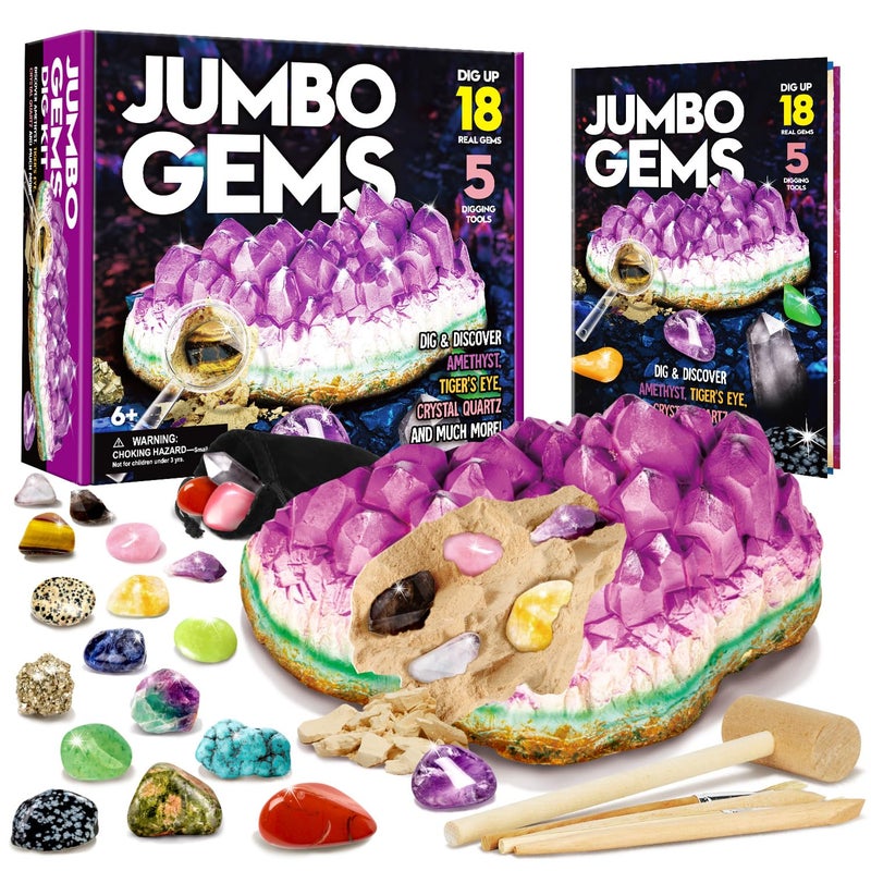 XXTOYS Gemstone Dig Kit - Dig Up 18 Real Gemstones and Crystals - Science Kits for Kids, STEM Toys for Age 6-8, Great Educational Geology Gifts for Boys & Girls Ages 5-7 - Image 1