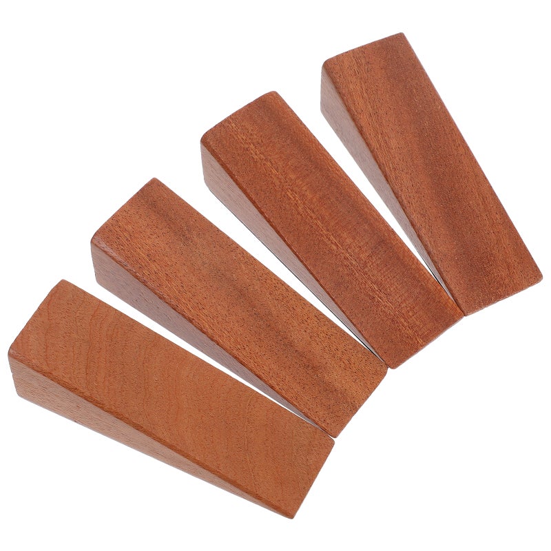 4pcs Wood Door Non- Doorstop Security Wood Block Safety Triangle Shape Door Holder For Office And Home Use Khaki - Image 1