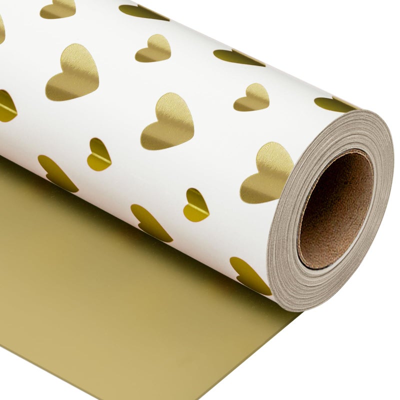 Yarcony Wedding Wrapping Paper Roll, Heart Gift Wrapping Paper, Elegant Golden Heart Design Valentines Gift Wrap for Birthday, Anniversary, Engagement, Valentine's Day, Bridal Shower(17 Inch X 33 Feet) - Image 1